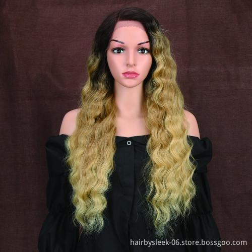 MAGIC 13X4 Noble Lace Front Wigs Wholesale Heat Resistant Water Wave With Bang Long Wigs Ombre Blonde Synthetic Lace Frontal Wig